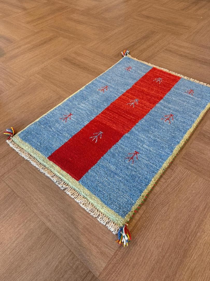 ギャッベ 90x64cm ペルシャ絨毯 手織り ギャベ 玄関マットラグ 絨毯
