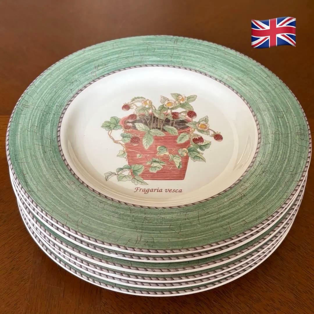 【美品】英国製　ウェッジウッド★サラズガーデン★グリーンデザート皿　6枚