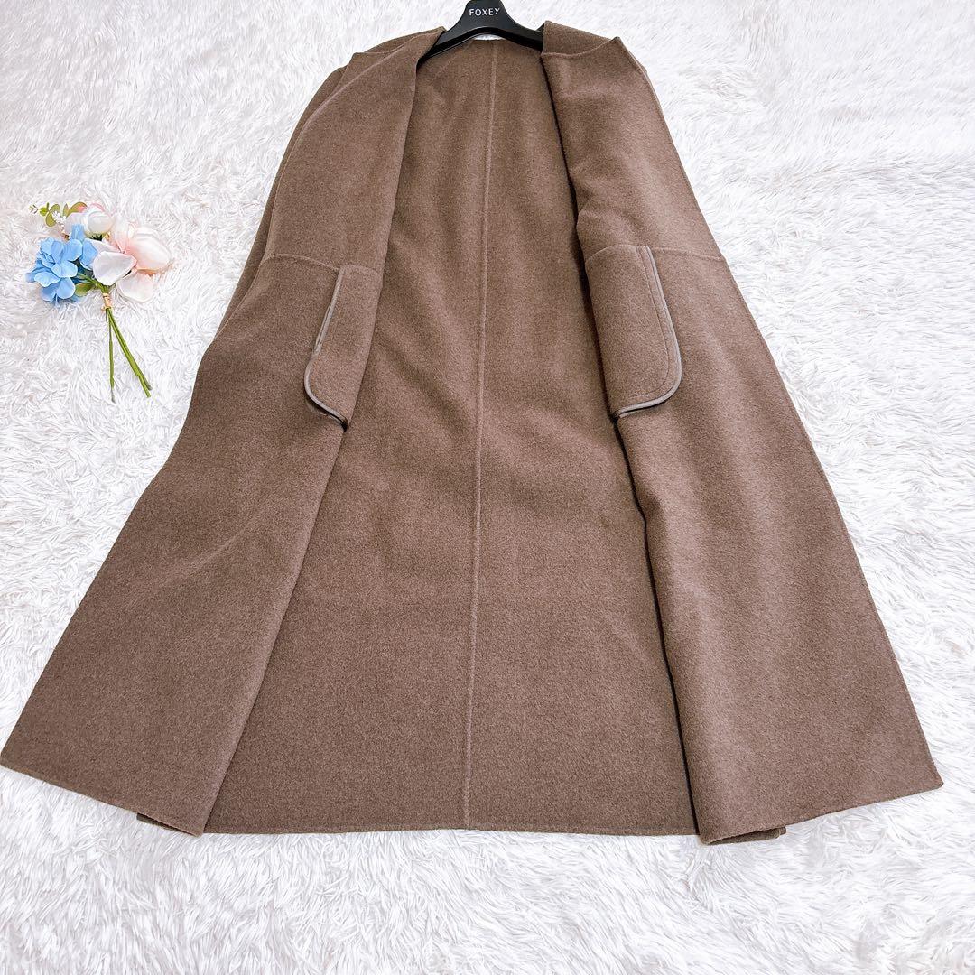 muse リバーロングノーカラーコート　ブラウン　ウール100% 36 人気