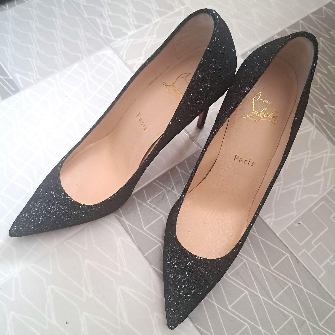 Christian Louboutin ブラック グリッター ハイヒール 38