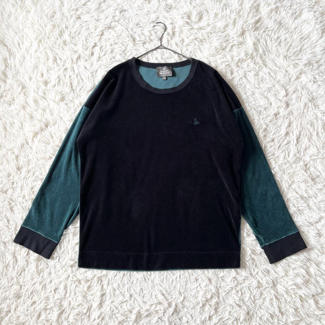 あぽろ【美品】ヴィヴィアン 2トーンベロアロンT カットソー オーブ刺繍