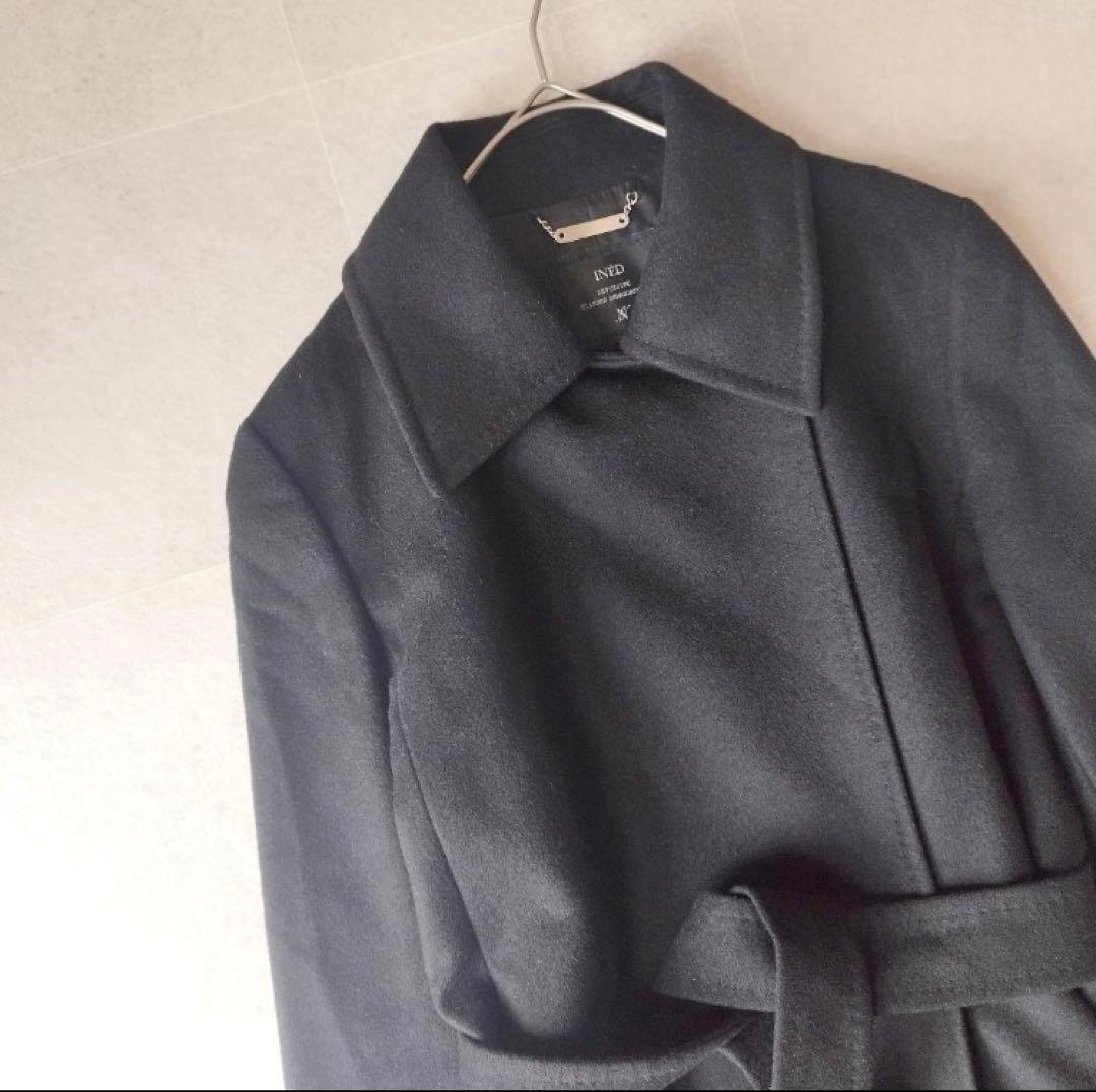 INED 11サイズ ウール ベルテッドコート 黒