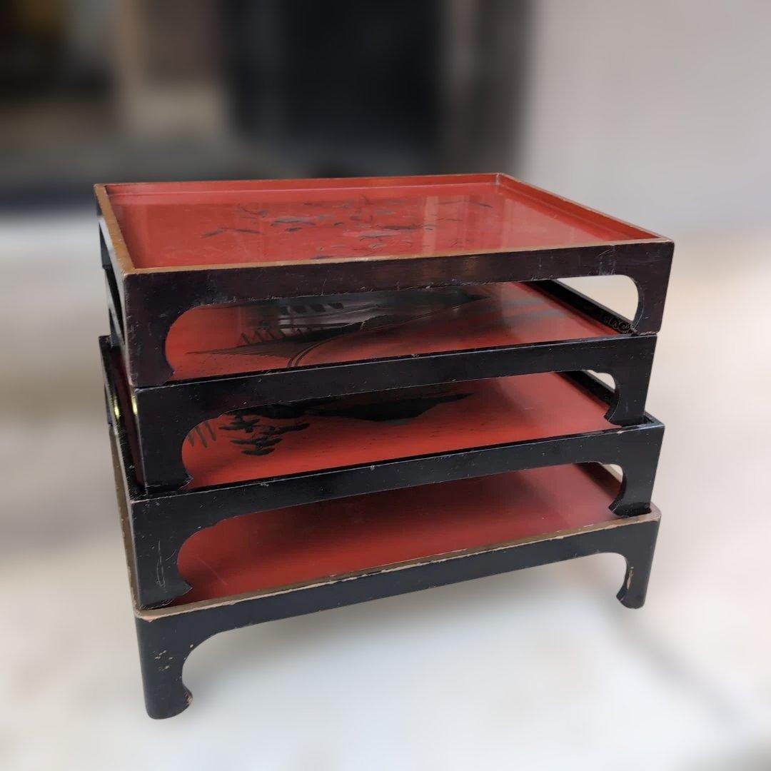 【骨董品】大きめ蒔絵折敷4枚