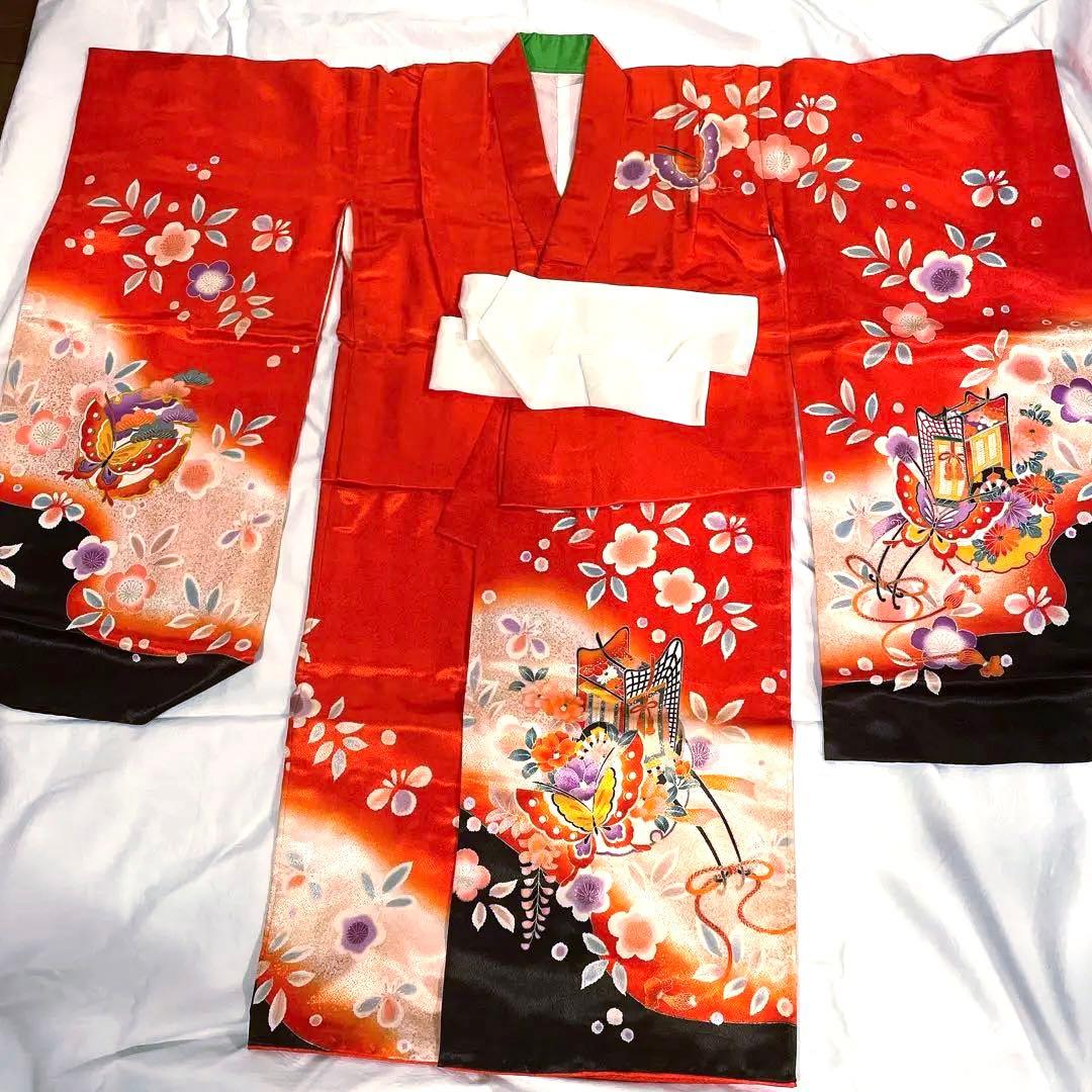七五三　着物　赤　黒　女　蝶　花魁　3歳　7歳