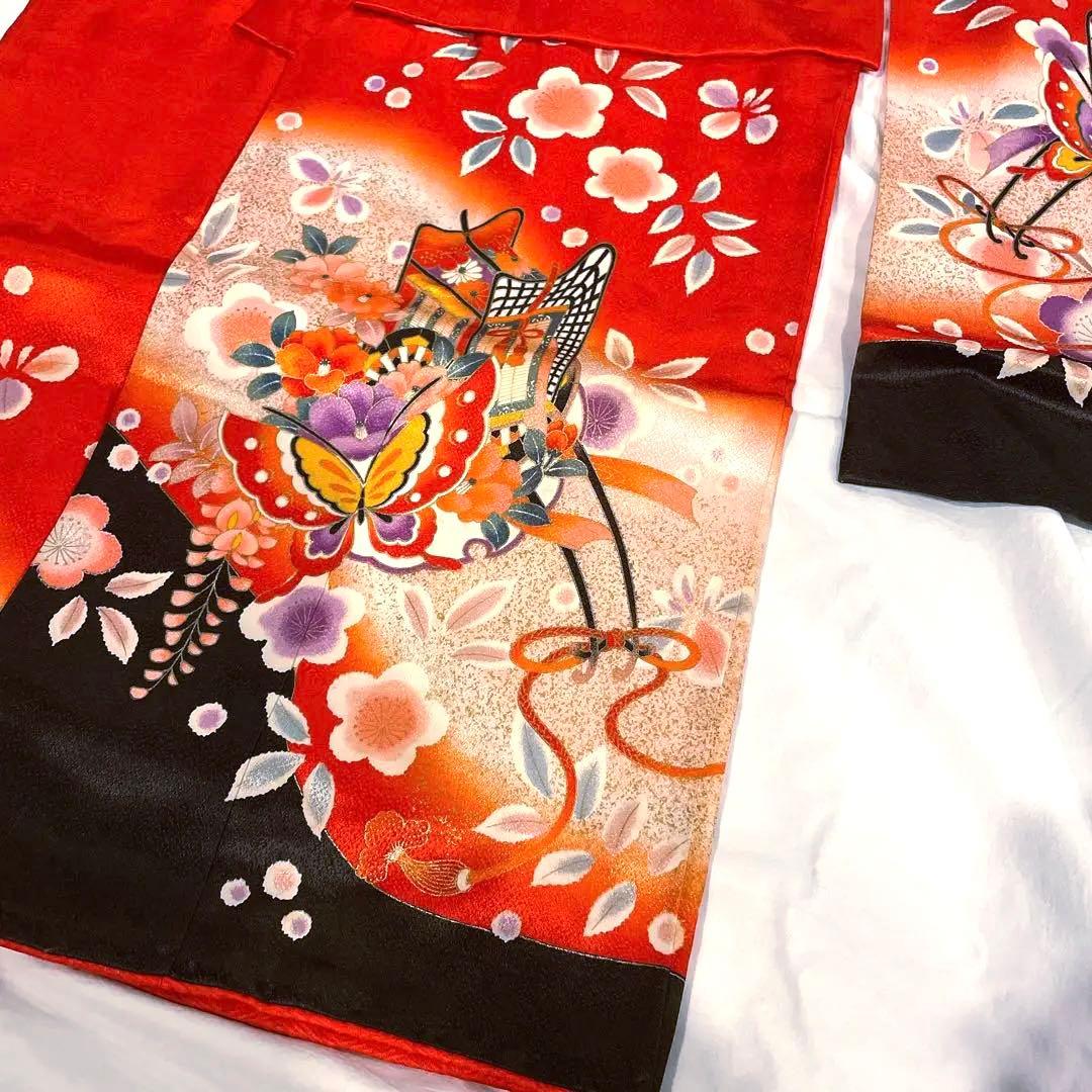 七五三　着物　赤　黒　女　蝶　花魁　3歳　7歳