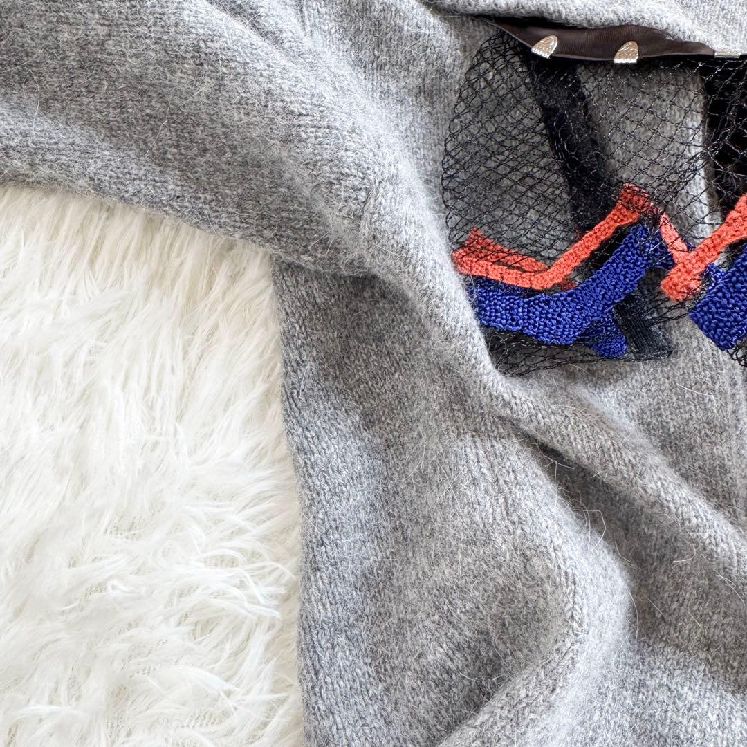 美品✨PONTI ポンティ アンゴラ混 チュール フリル クルーネックニット