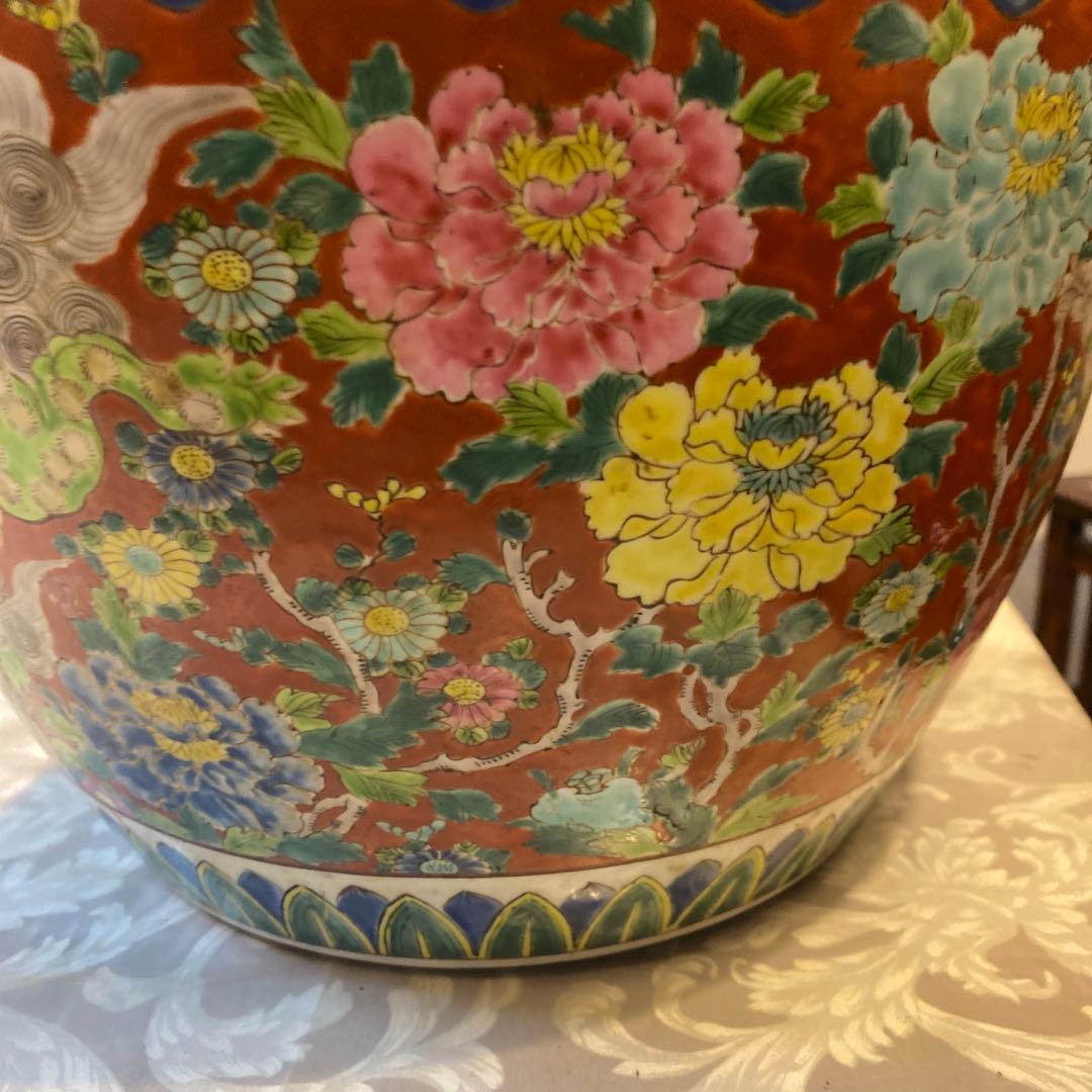 色絵唐獅子牡丹火鉢31cm37cm