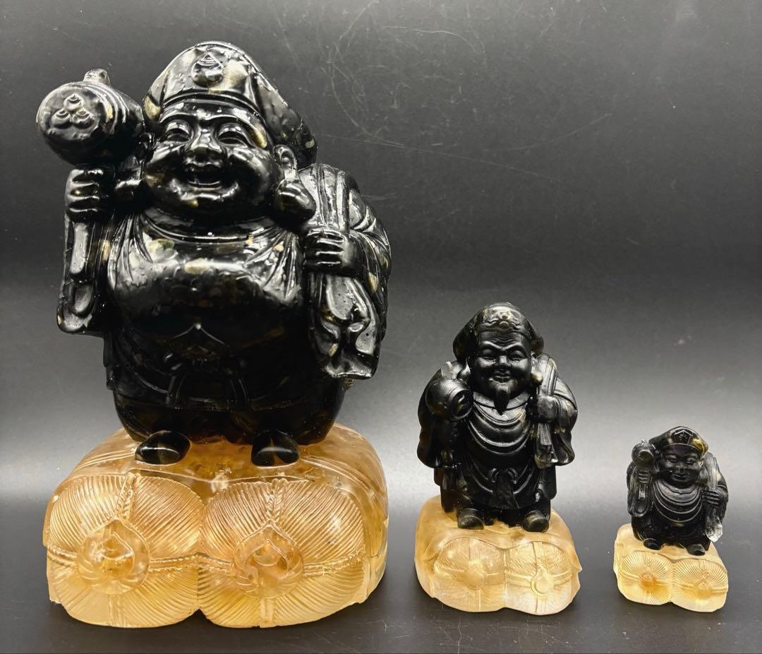 天然石　大黒天(大中小セット)　金運　シトリン　ゴールデンシャインオブシディアン