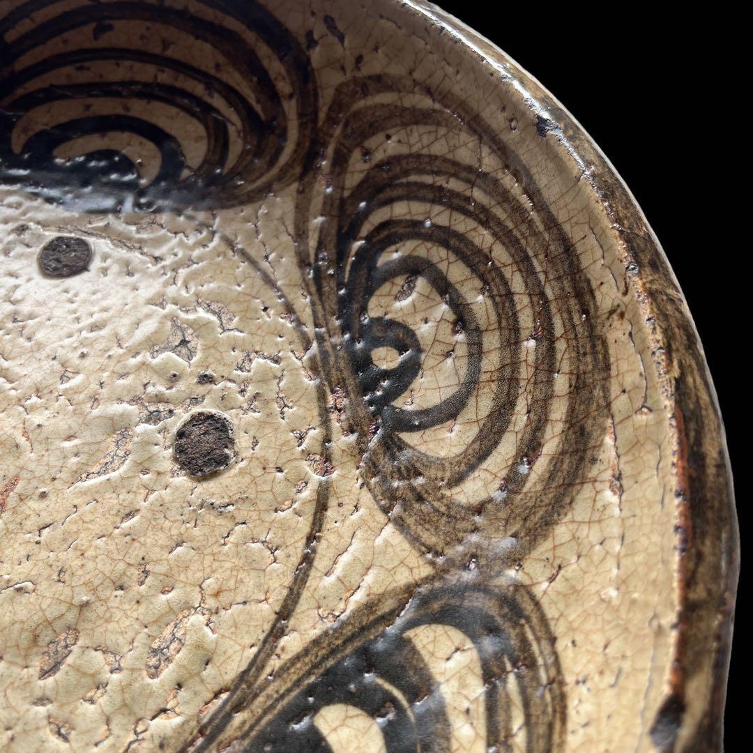 馬の目皿 石皿 古瀬戸 幕末 皿 古丹波 馬の目皿 鉄絵 白化粧 渦巻文 大皿