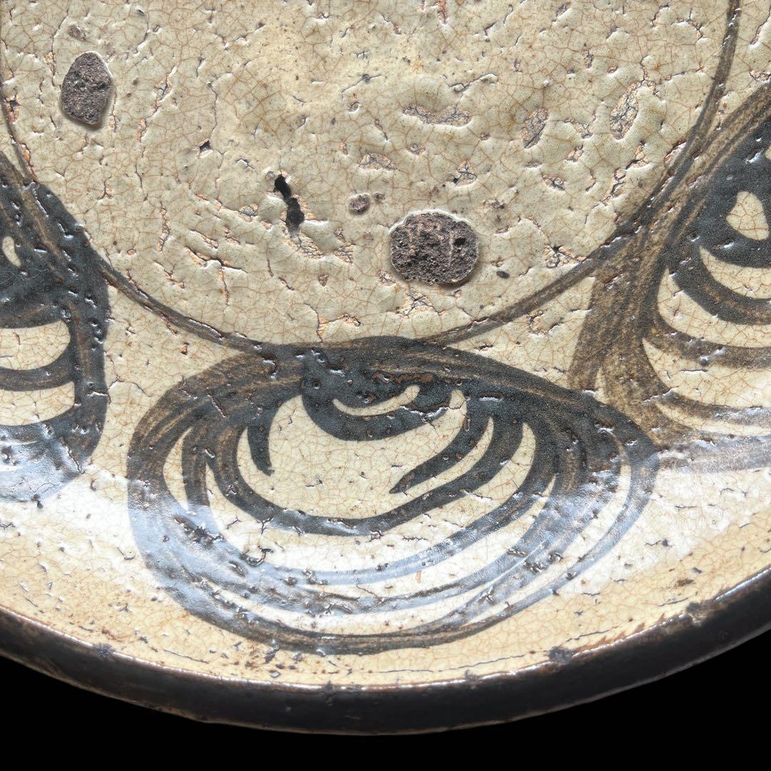 馬の目皿 石皿 古瀬戸 幕末 皿 古丹波 馬の目皿 鉄絵 白化粧 渦巻文 大皿