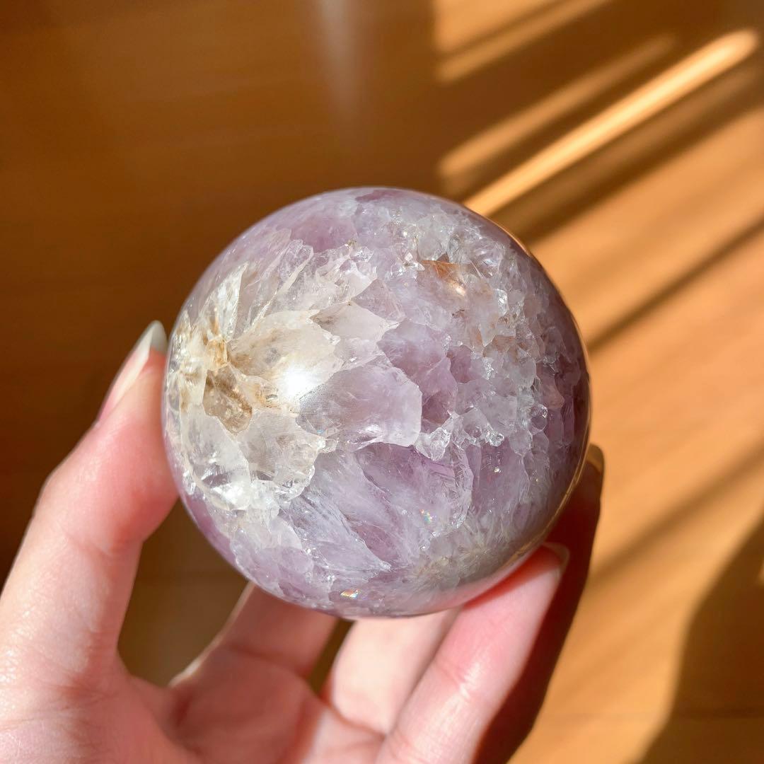桜瑪瑙アメジスト共生　スフィア　丸玉　天然石