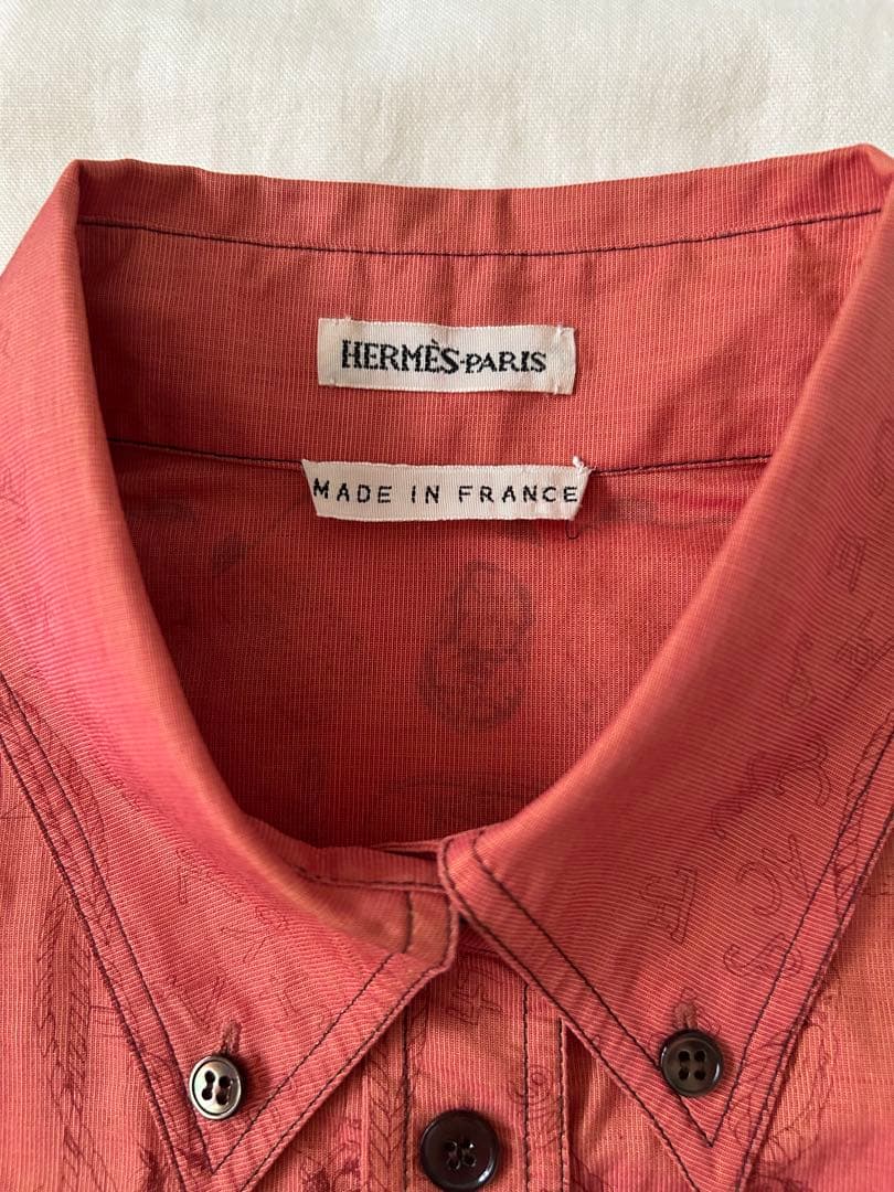 HERMES オレンジ プリント ノースリーブシャツ