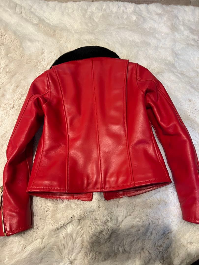 カドヤ赤いレザーライダースジャケット