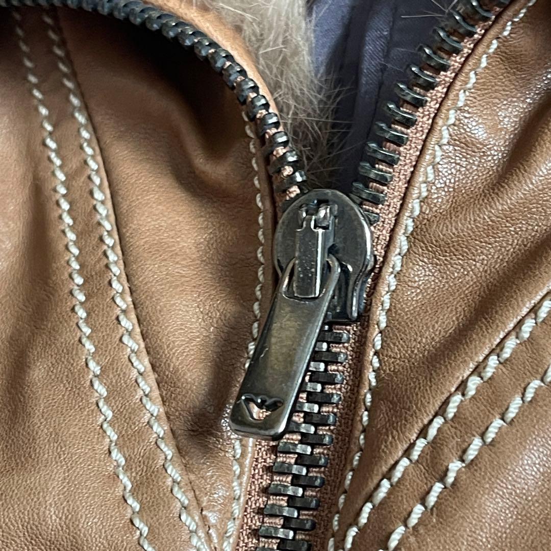 希少　エンポリオアルマーニ　ラムレザーコート　ラビットファー　Aライン　40