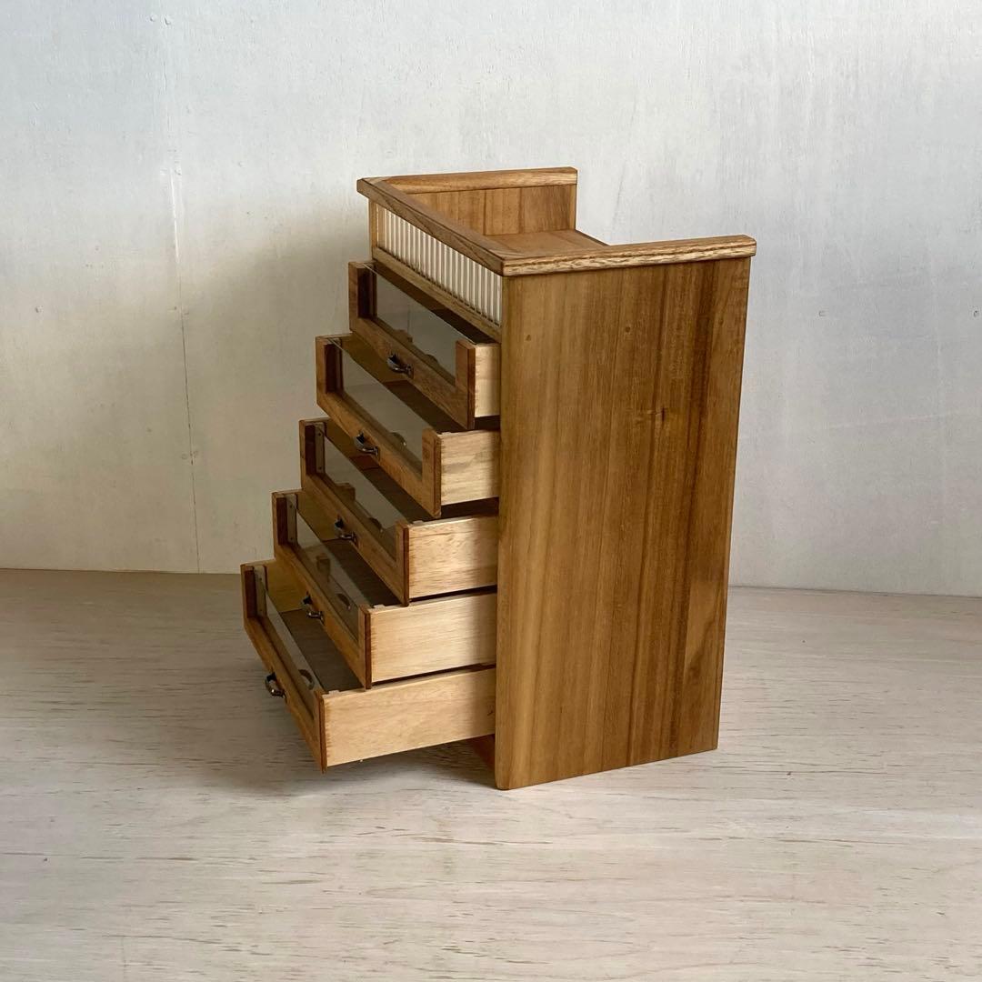 古い木製 5杯 小引き出し 小物入れ モールガラス 糸ケース