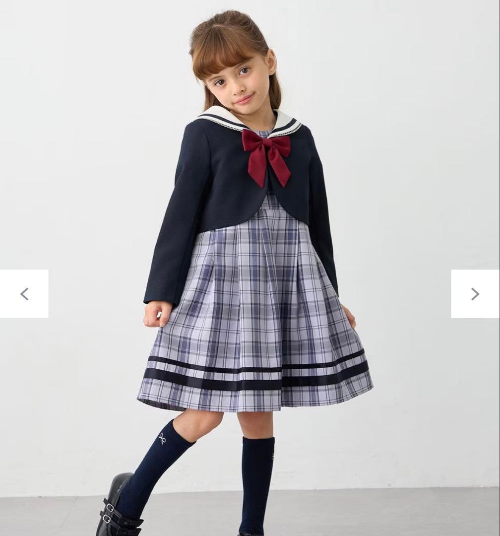 【2点セット】セーラージャケット+チェックワンピース