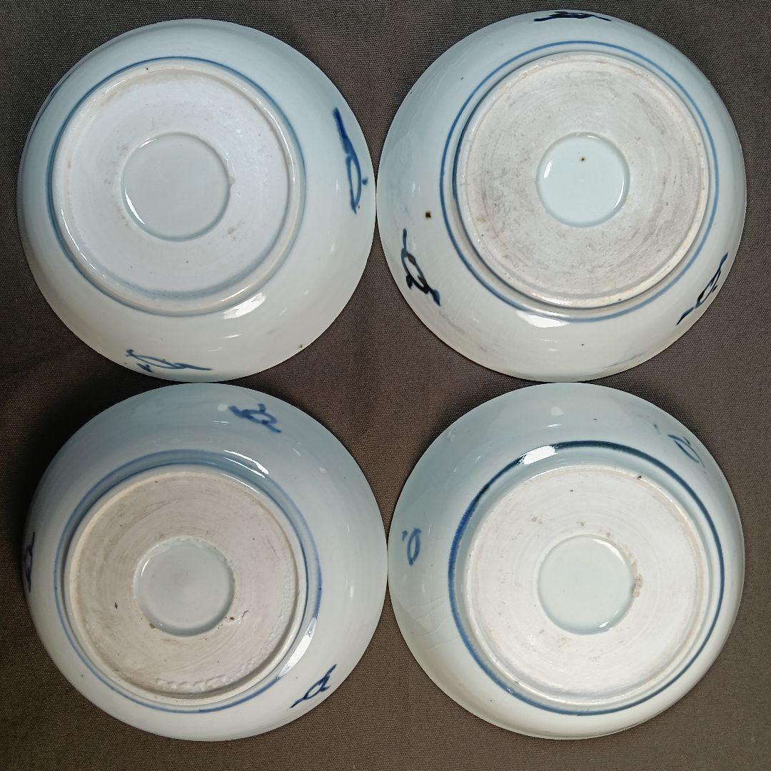 128 なます皿 4枚セット 印判皿 染付皿 伊万里 アンティーク 時代物 甘手