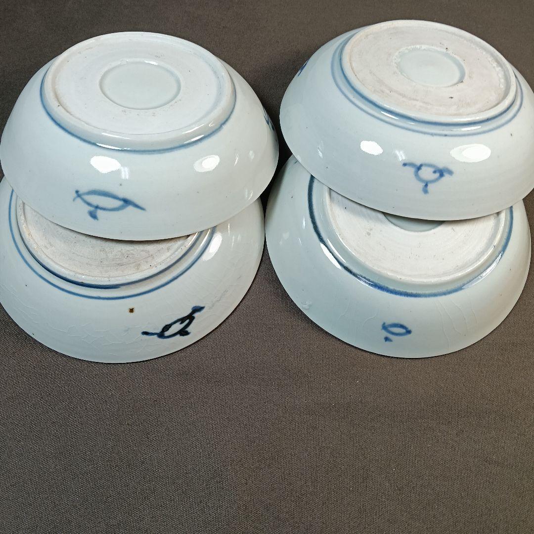 128 なます皿 4枚セット 印判皿 染付皿 伊万里 アンティーク 時代物 甘手