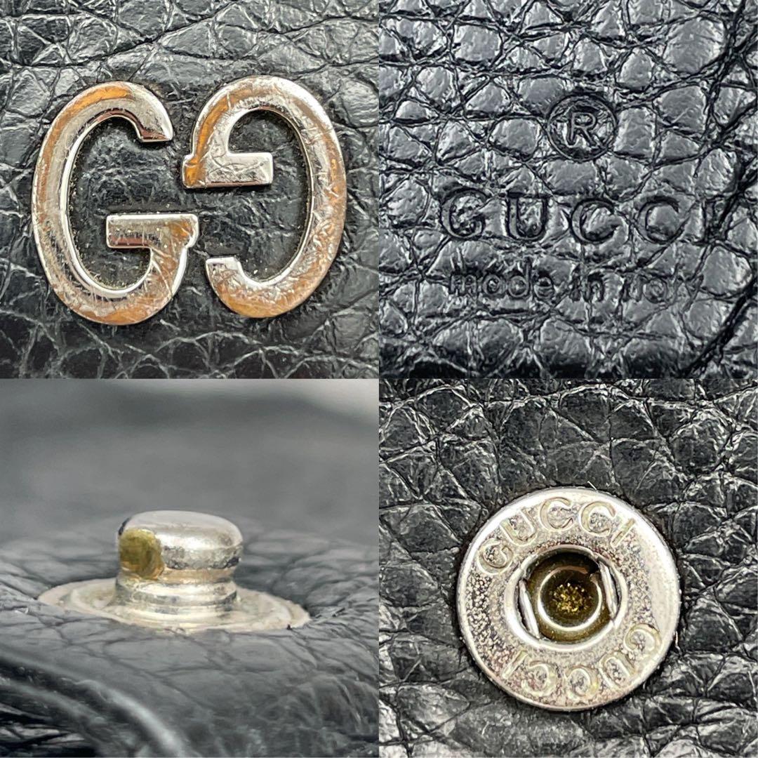 【美品】GUCCI グッチ　長財布　レザー　黒　ブラック　シボ革　折り財布