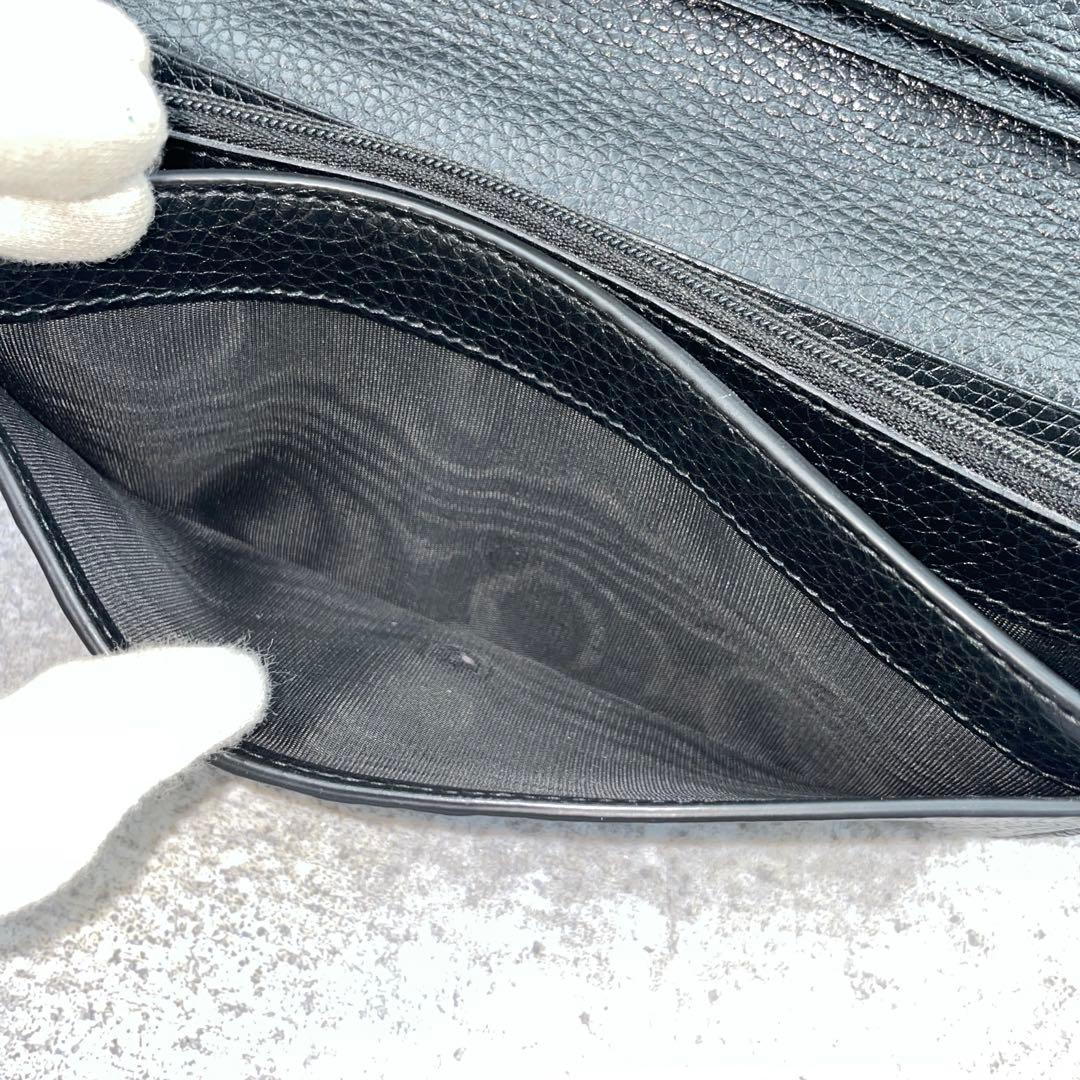 【美品】GUCCI グッチ　長財布　レザー　黒　ブラック　シボ革　折り財布
