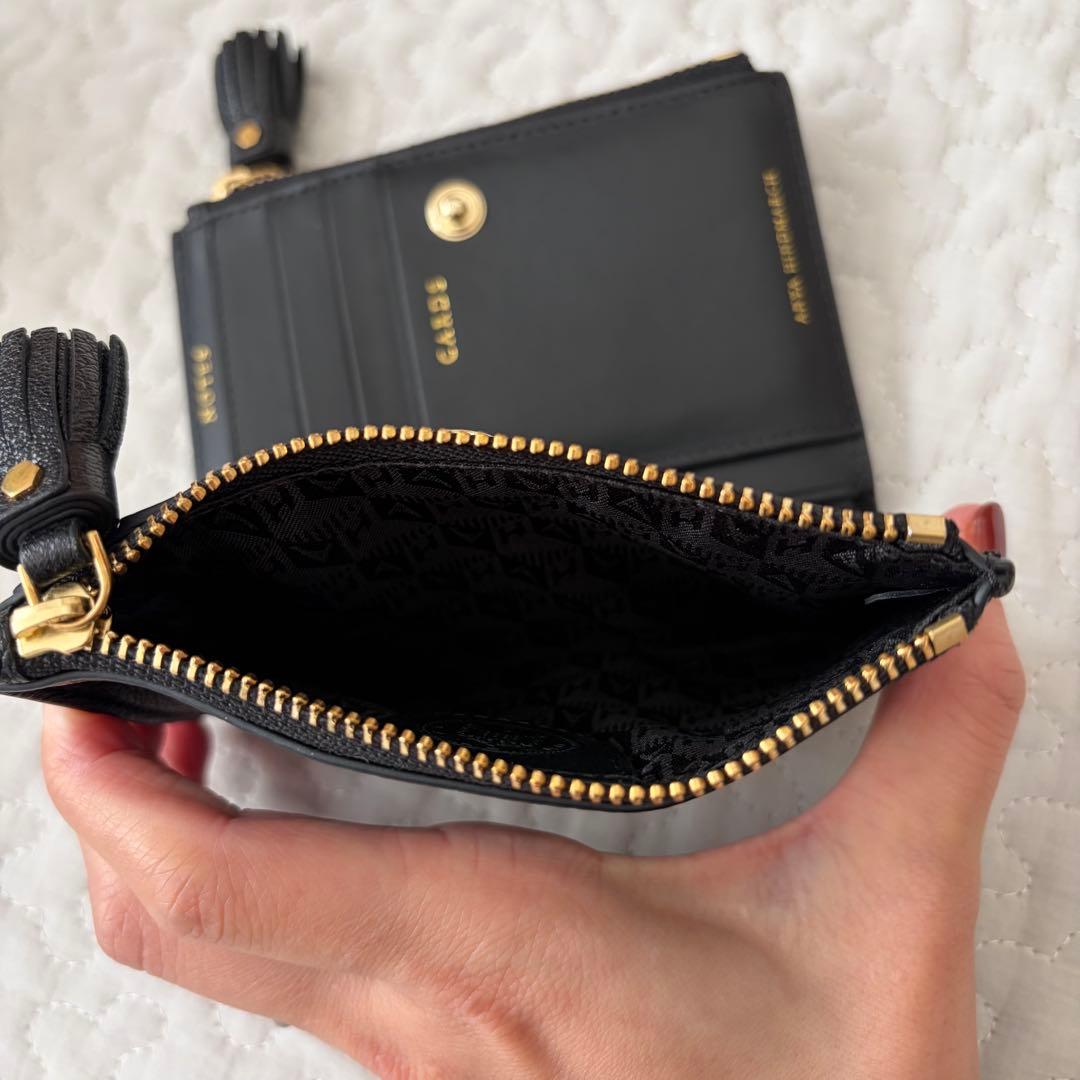ANYA HINDMARCH スモール ダブルジップ ウォレット ブラック