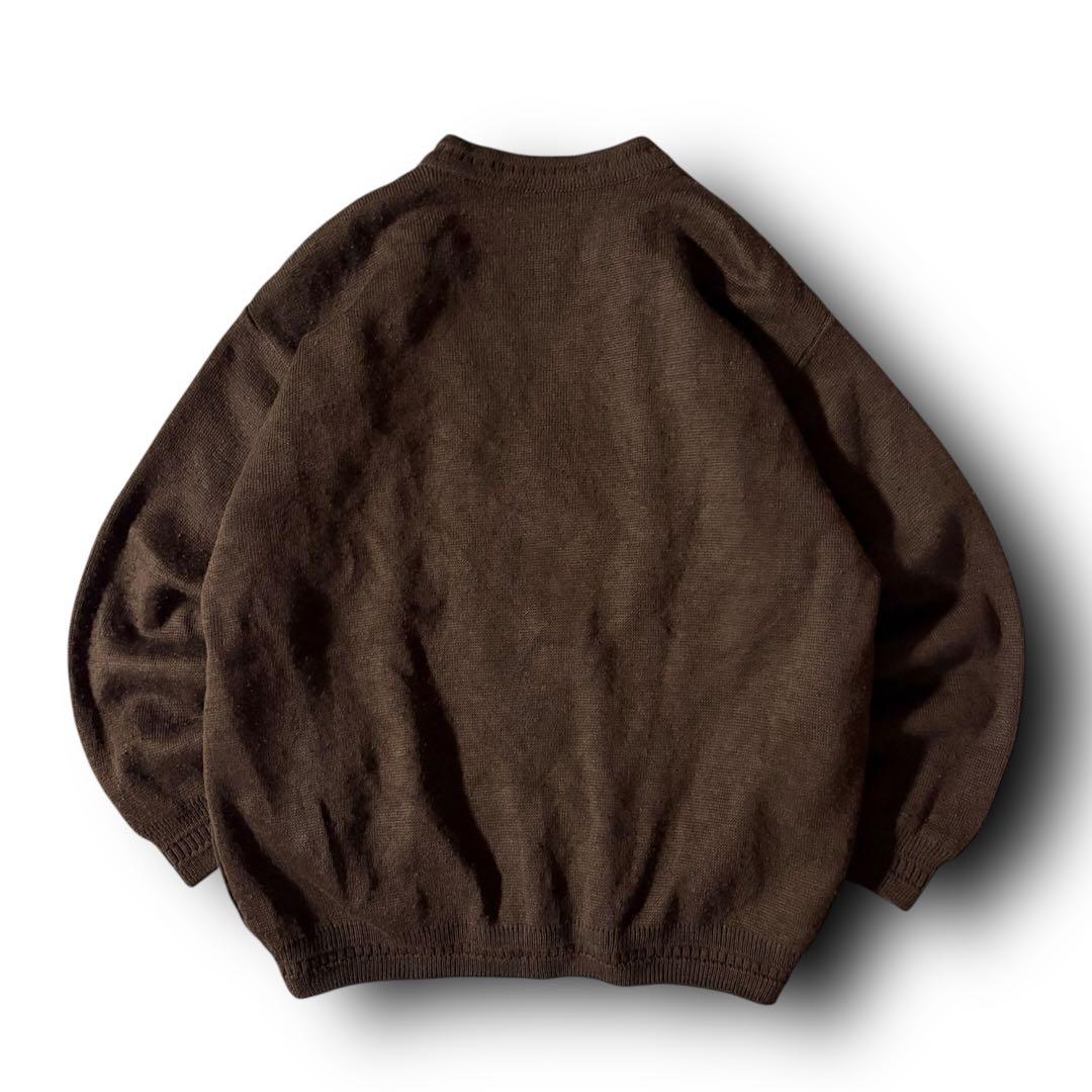 vintage起毛ニット切替カーディガンジャケット短丈グランパCBOYブラウンL