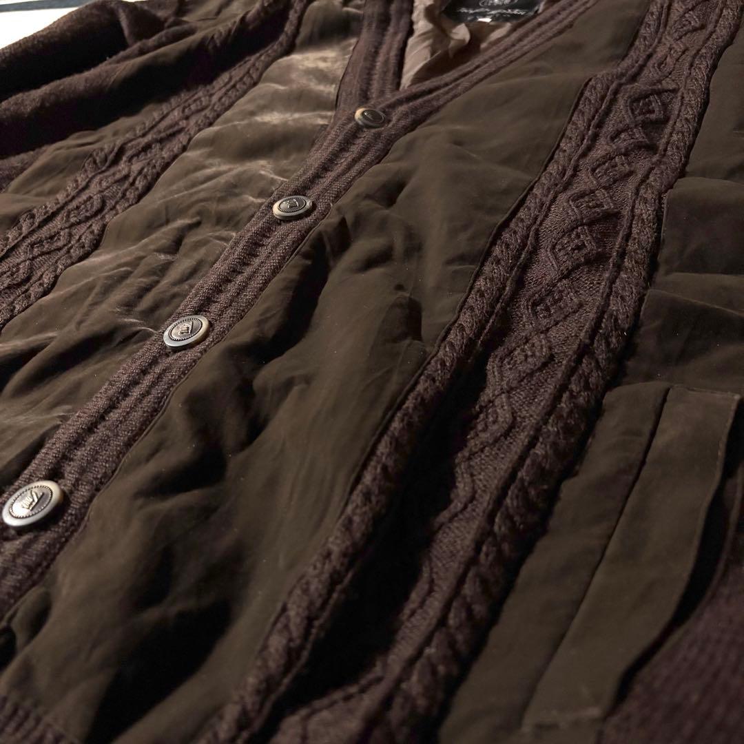 vintage起毛ニット切替カーディガンジャケット短丈グランパCBOYブラウンL