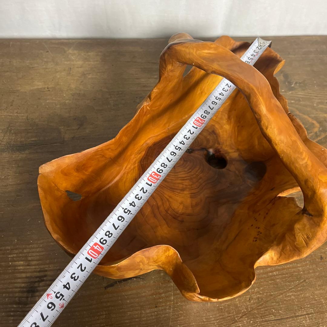 古雑貨 天然木◼︎くり抜き カゴ 鉢カバー バスケット 工芸品 ディスプレイ