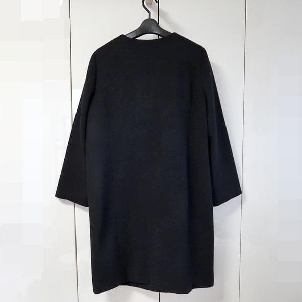 美品■レリアン■大きいサイズ13+■上品なノーカラーミディアム丈のコート■黒■