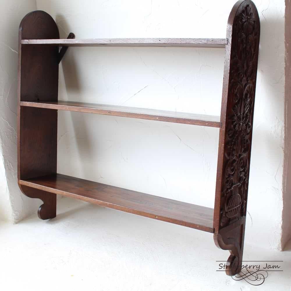 L3310-48 英国アンティーク オーク ウォールシェルフ シェルフ 本棚