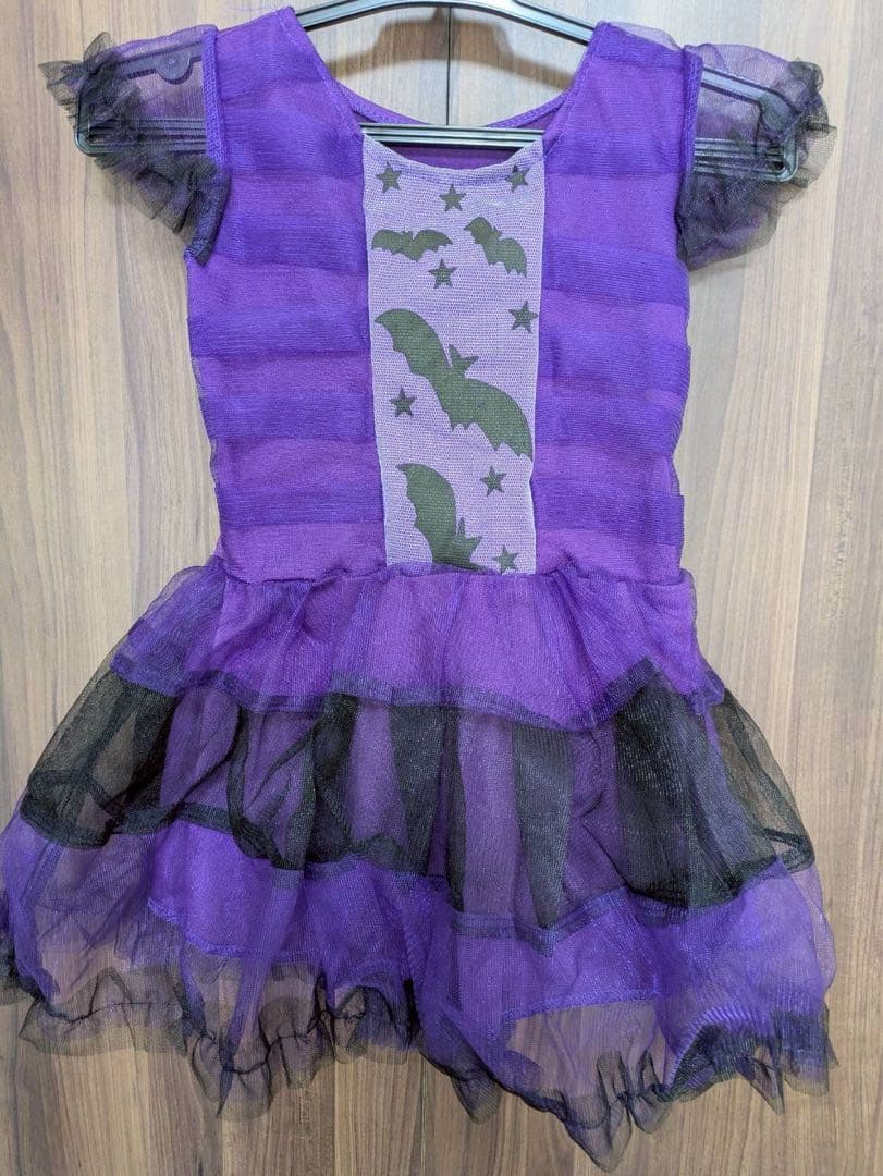 新品】110 小悪魔　ハロウィン コスプレ 女の子 魔女 キッズ　紫　コウモリ