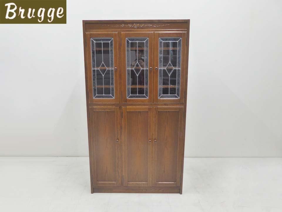 ■三越家具■ブルージュヴィンテージ ステンドグラス 食器棚 飾り棚 キャビネット