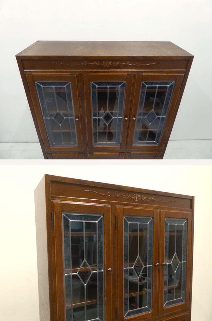 ■三越家具■ブルージュヴィンテージ ステンドグラス 食器棚 飾り棚 キャビネット