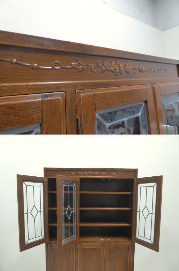 ■三越家具■ブルージュヴィンテージ ステンドグラス 食器棚 飾り棚 キャビネット