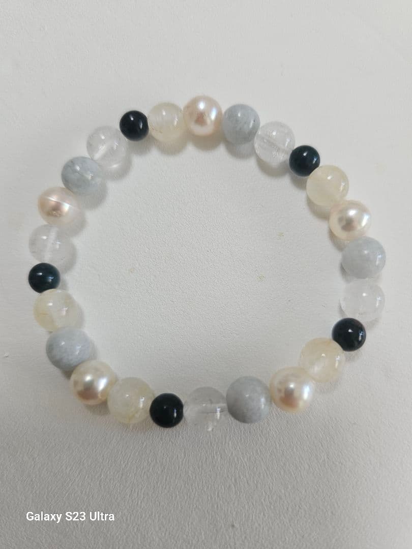 糸魚川青翡翠８mm伊勢志摩８mm山梨県産水晶８mm出雲瑪瑙６mm材料ブレスレット