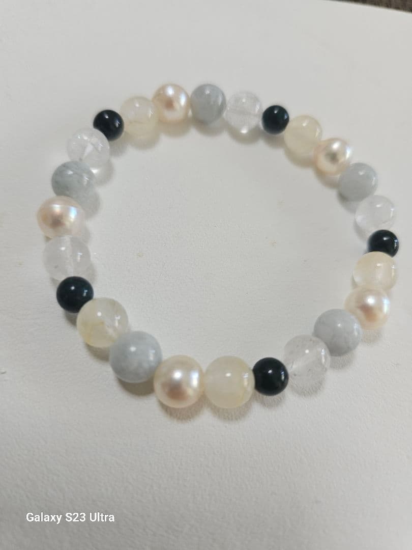 糸魚川青翡翠８mm伊勢志摩８mm山梨県産水晶８mm出雲瑪瑙６mm材料ブレスレット