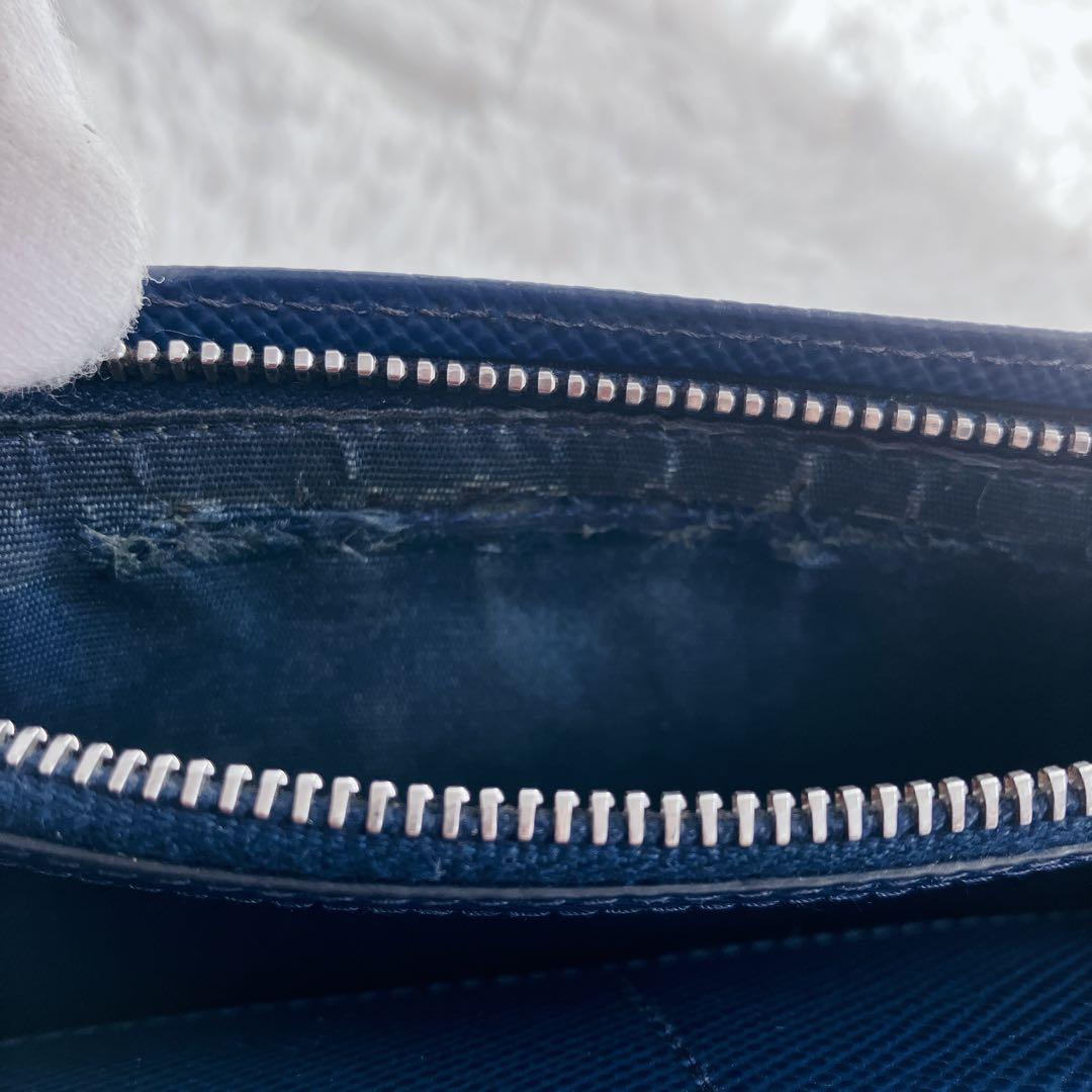 プラダ サフィアーノ 長財布 2MV836レザーバイカラー 黒　青　三角ロゴ