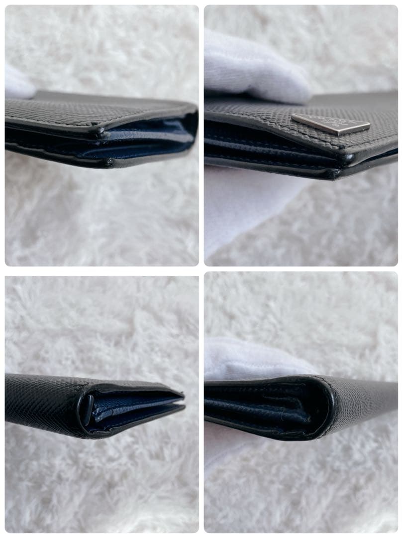 プラダ サフィアーノ 長財布 2MV836レザーバイカラー 黒　青　三角ロゴ