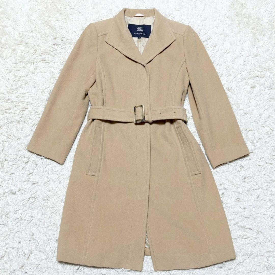 美品 バーバリー ロンドン ロングコート アンゴラ混 チェック キャメル