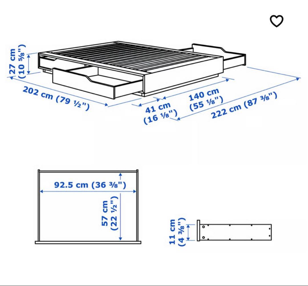 【MOTO】IKEAマンダール　ダブルベッドフレーム 引き出し付