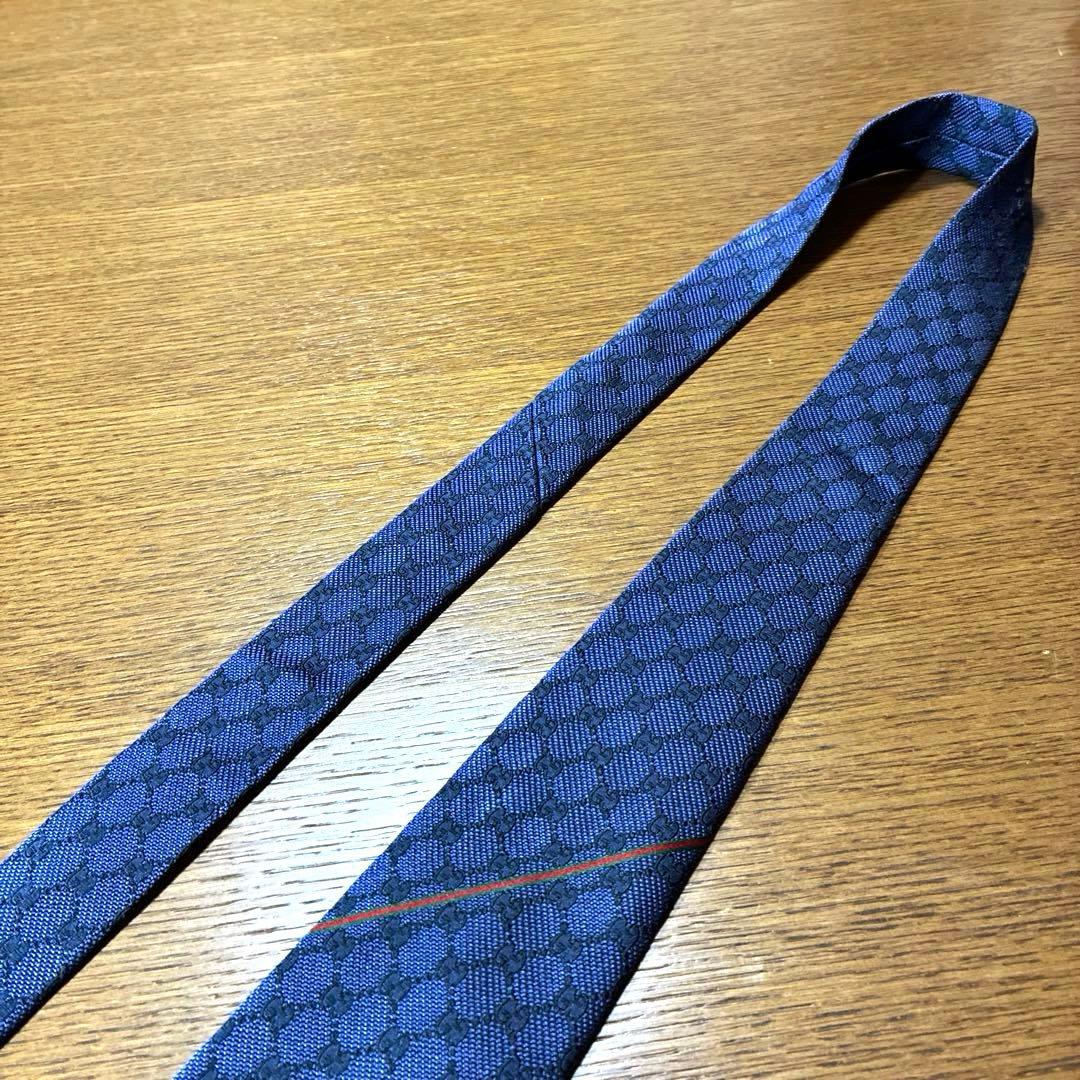 【美品】GUCCI グッチ 紺ネクタイ GG柄