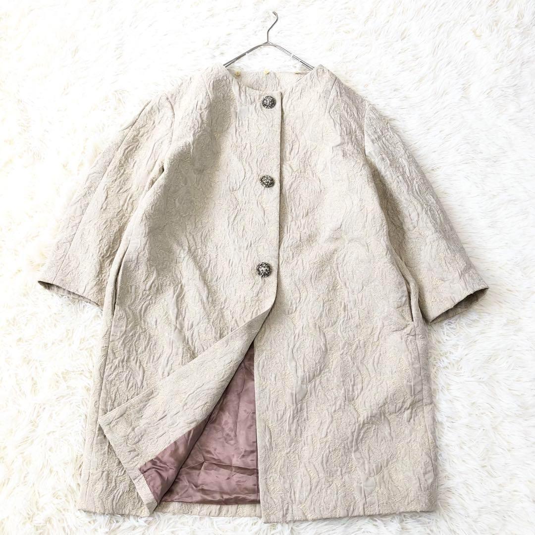 ルールロジェット　総柄 チェスターコート　花柄　バラ　金糸　日本製 ラメ