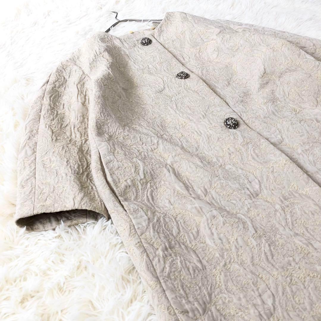 ルールロジェット　総柄 チェスターコート　花柄　バラ　金糸　日本製 ラメ