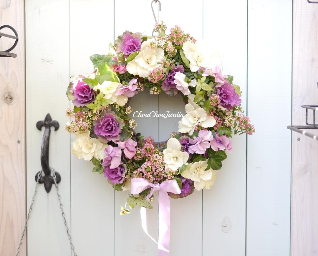 リース　寄せ植え　パンジー　葉ボタン　ウェディング　ガーデニング