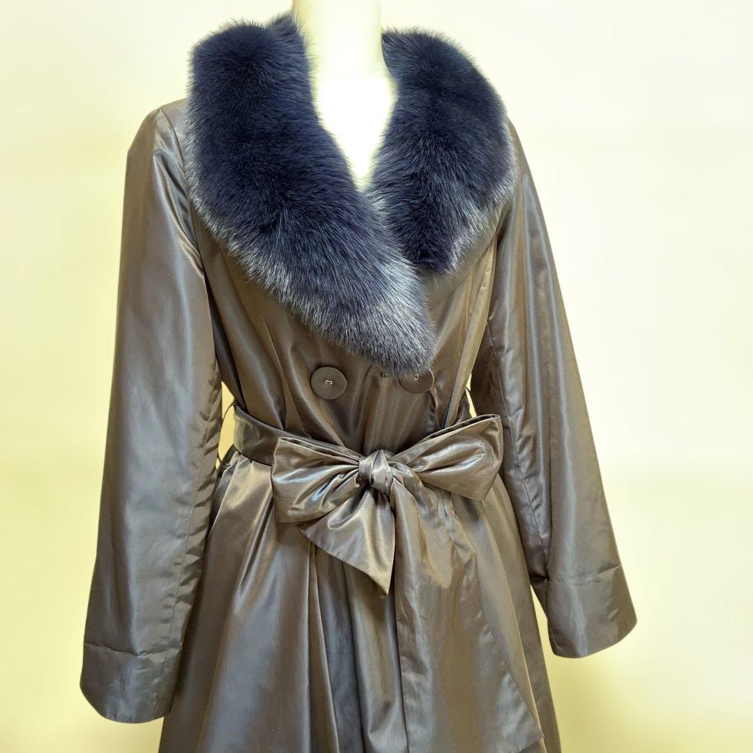 M'S GRACY ブルーフォックスファー衿 ライナー付 ロングコートサイズ40