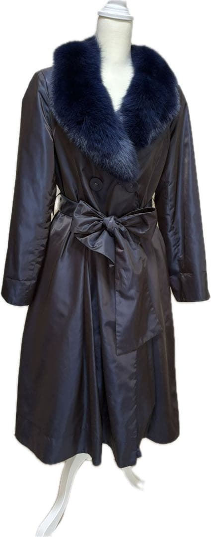 M'S GRACY ブルーフォックスファー衿 ライナー付 ロングコートサイズ40