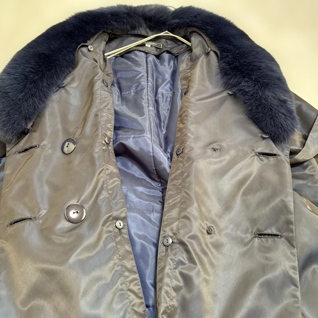 M'S GRACY ブルーフォックスファー衿 ライナー付 ロングコートサイズ40