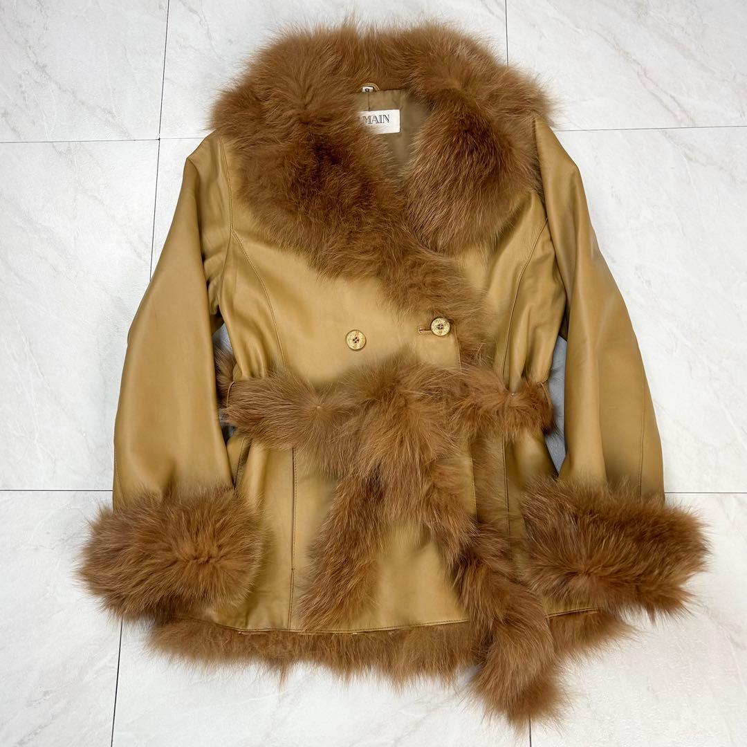 極美品BALMAIN ベルト付き レザー フォックスファー ジャケット 9