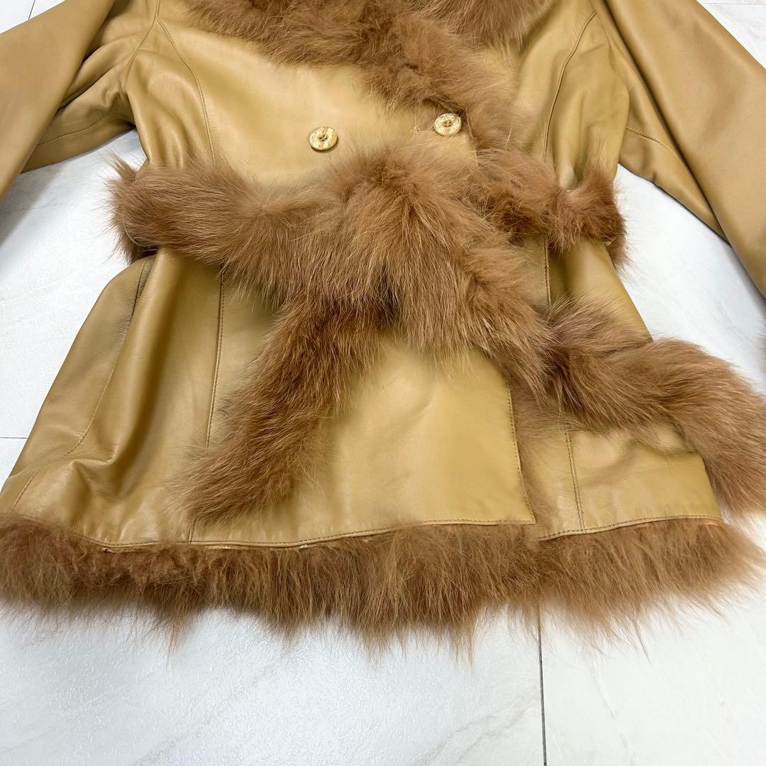 極美品BALMAIN ベルト付き レザー フォックスファー ジャケット 9