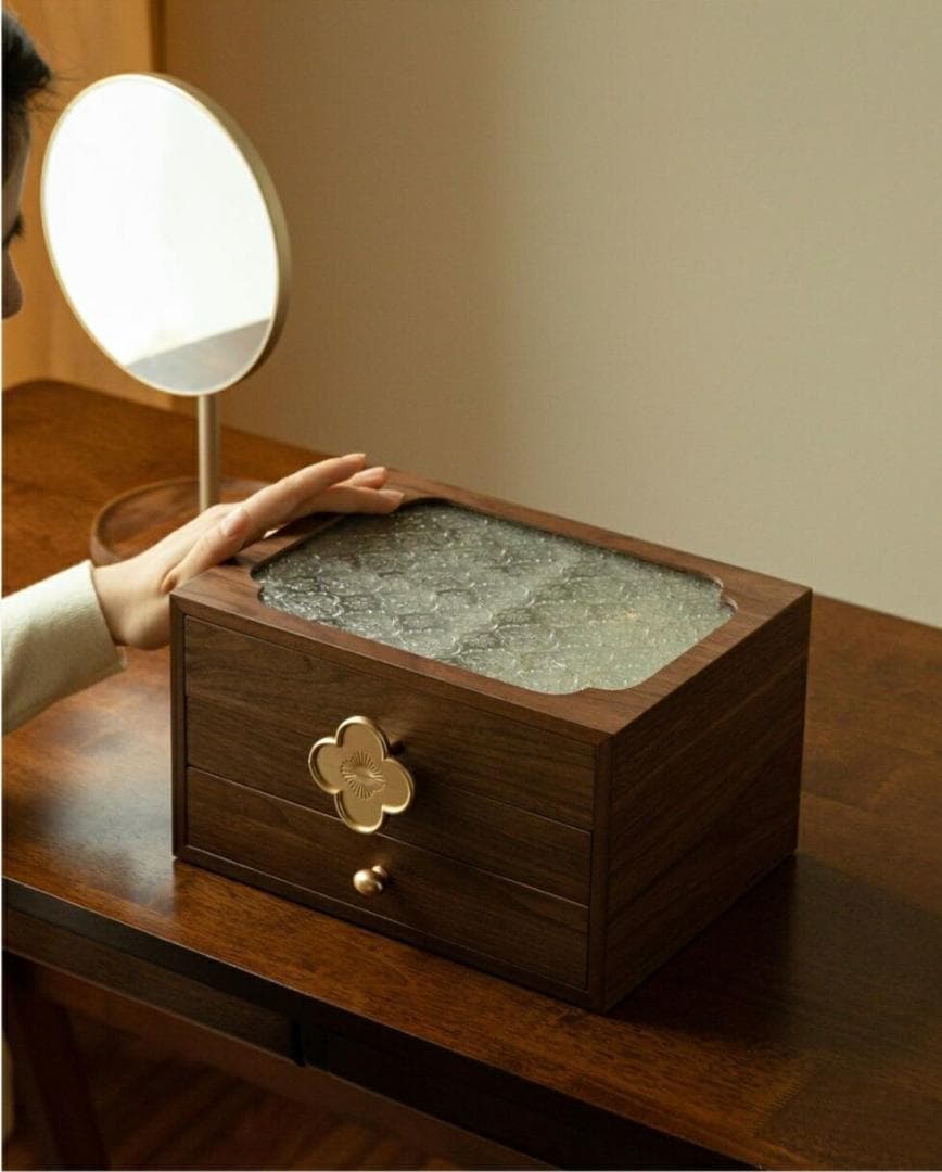 ジュエリーボックス アクセサリーケース 銘木 木製 仕切り調整 3段 大容量